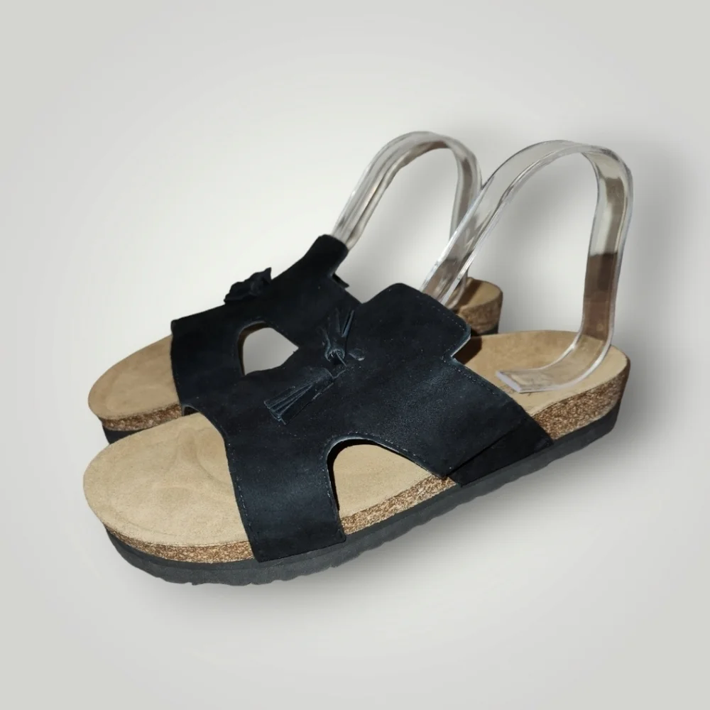 Nicerich Birkenstock black suede slide sandals size 42 8